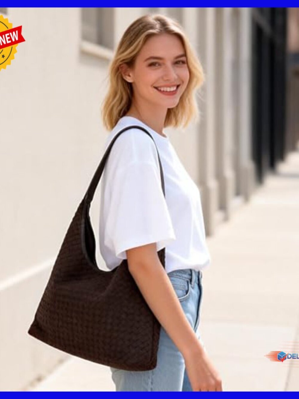 Woven Suede Hobo Tote Bag with Zippered Compartments for Work Travel - Picture 2 of 7